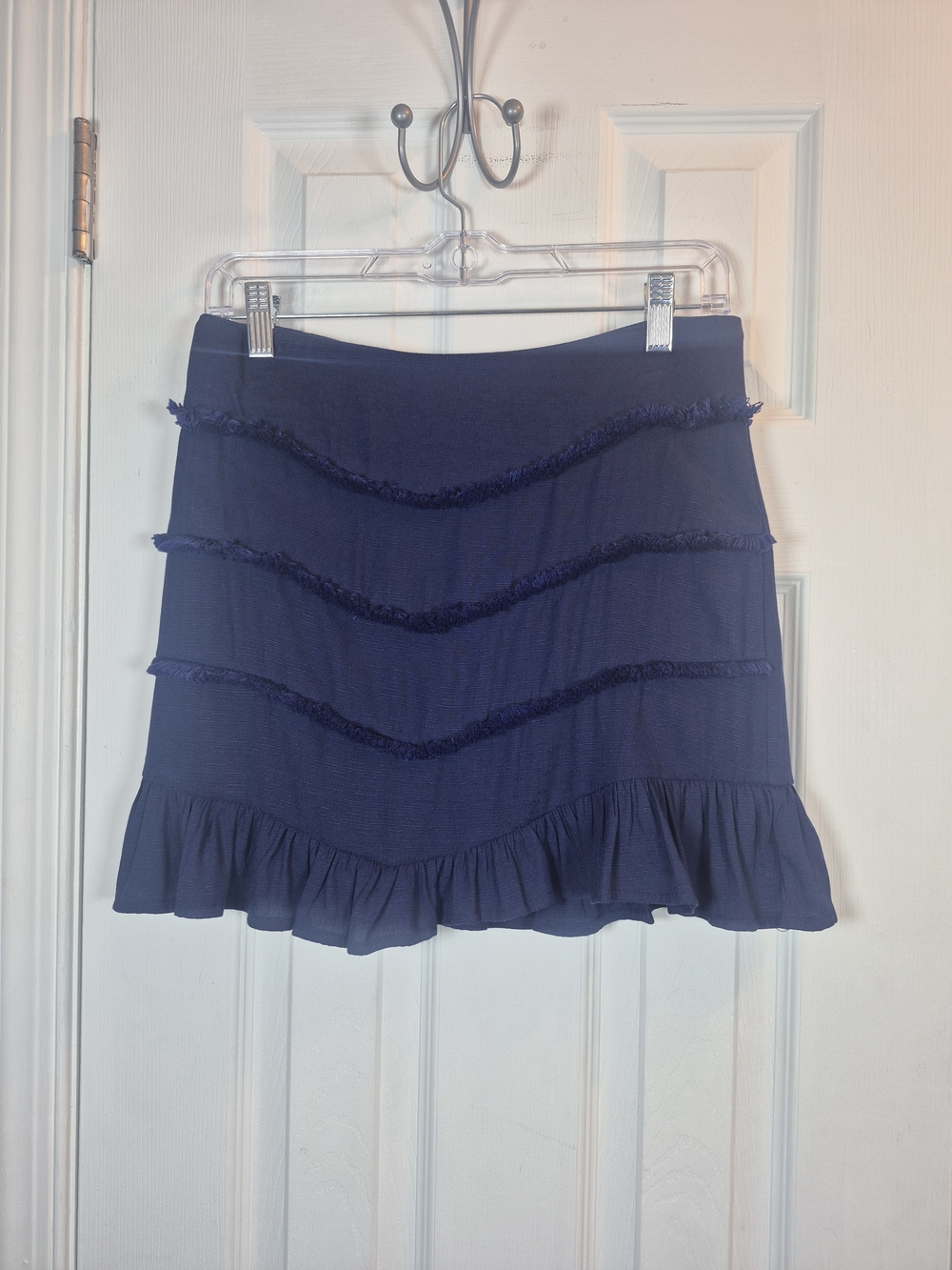 Blue Blush Navy Blue Tiered Ruffle Mini Skirt Raw Hem Frayed Y2K Boho Medium